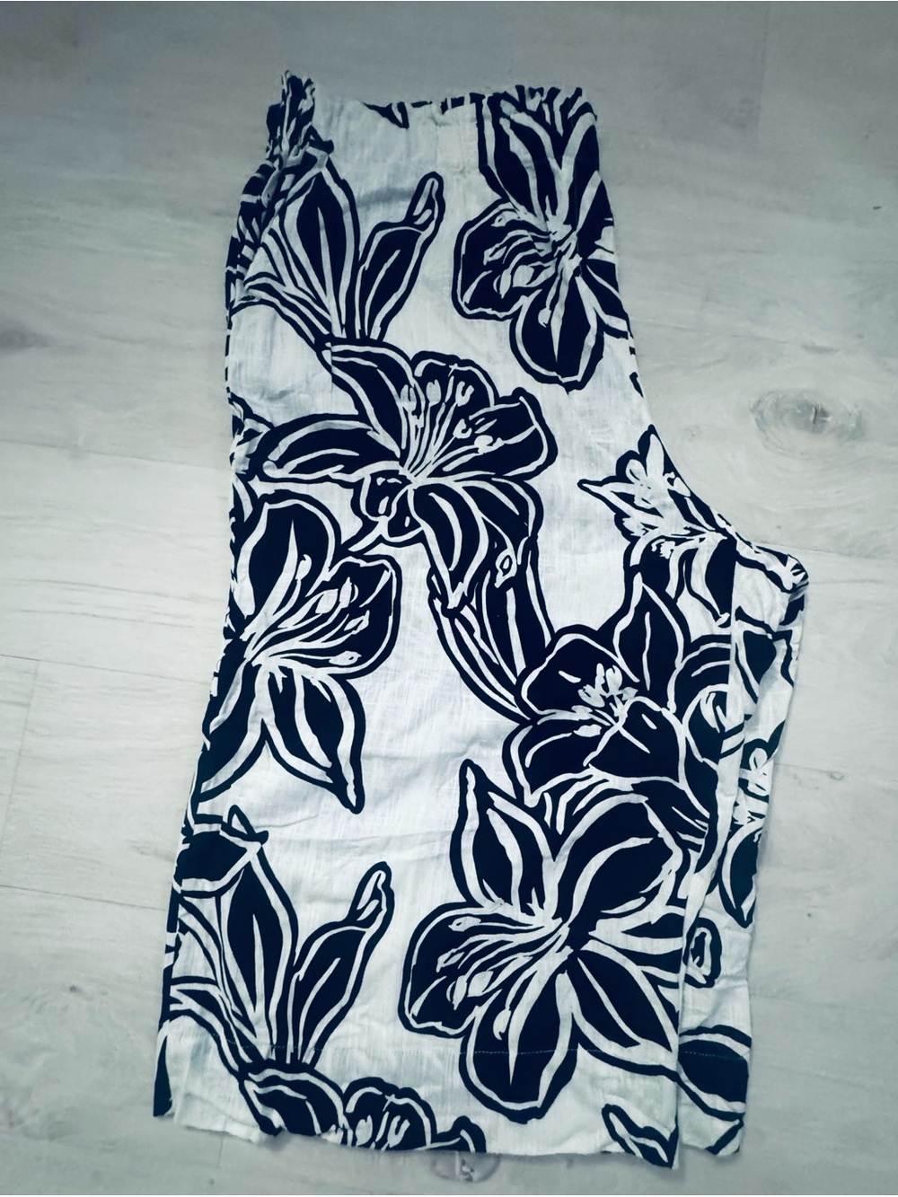 Ruby Rd. White Shorts with Navy Floral Print